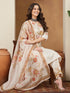 Janasya Women's Cream Cotton Blend Floral Printed Straight Kurta Set